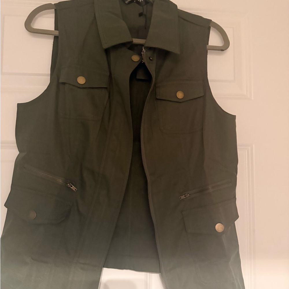 Allegra K Olive Green Vest with Gold Buttons